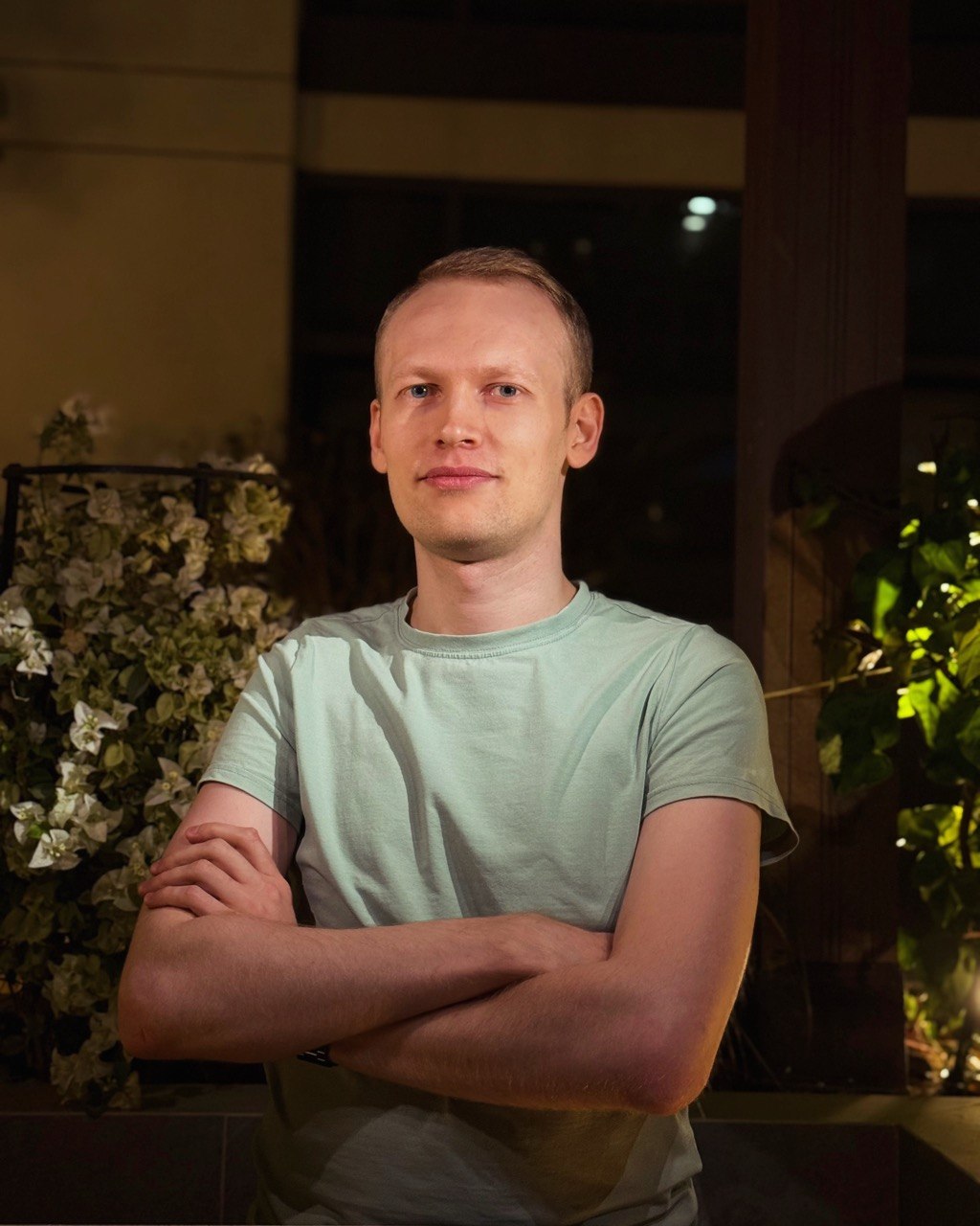 Evening portrait with arms crossed